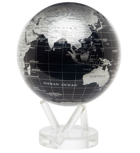 Metallic Silver & Black World Globe